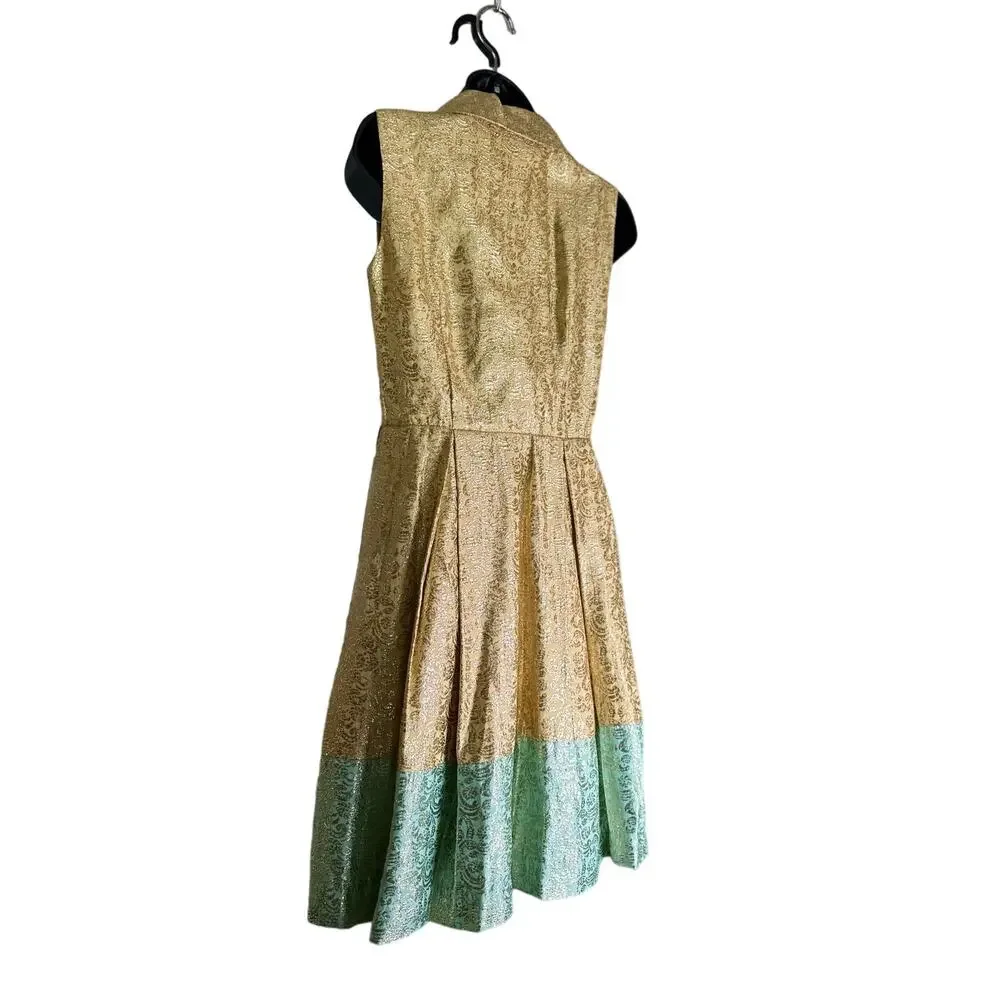 Duro Olowu x JCPenney African Inspired Gold + Blue Lined Dress 2012 Size 2